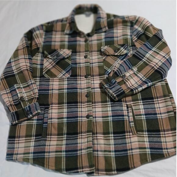 Natural Reflection Women's XXL blue/green/pink plaid button-up fleece Shacket - Picture 1 of 12